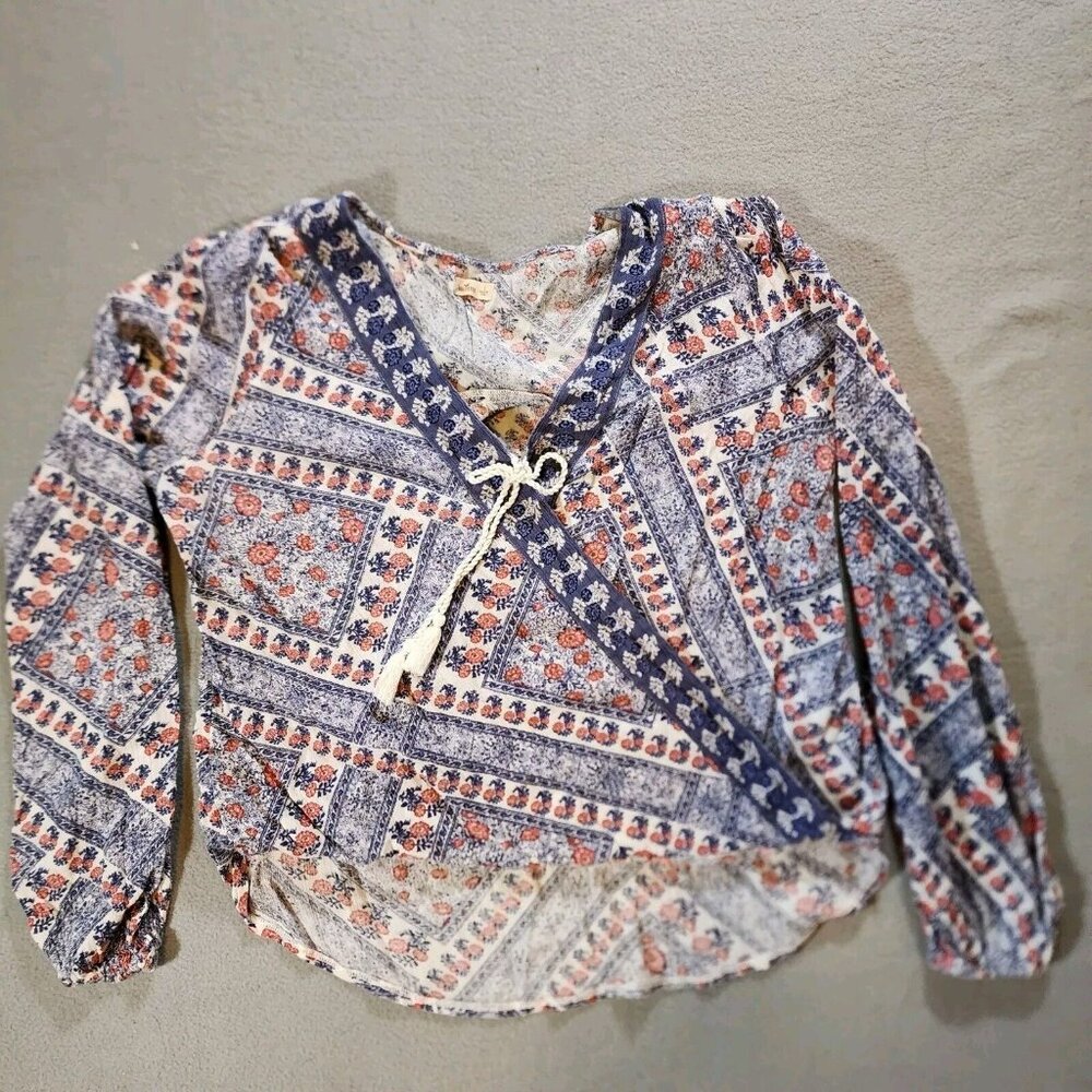 Hollister Blouse Boho Hippie Festival Tie Front Faux Wrap Floral Size Small